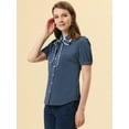 thumbnail image 3 of INSPIRE CHIC Blusa De Trabajo De Manga Corta Con Cuello Abullonado Y Cuello Peter Pan Para Mujer Gris azulado S, 3 of 5