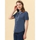 thumbnail image 3 of INSPIRE CHIC Blusa De Trabajo De Manga Corta Con Cuello Abullonado Y Cuello Peter Pan Para Mujer Gris azulado M, 3 of 5