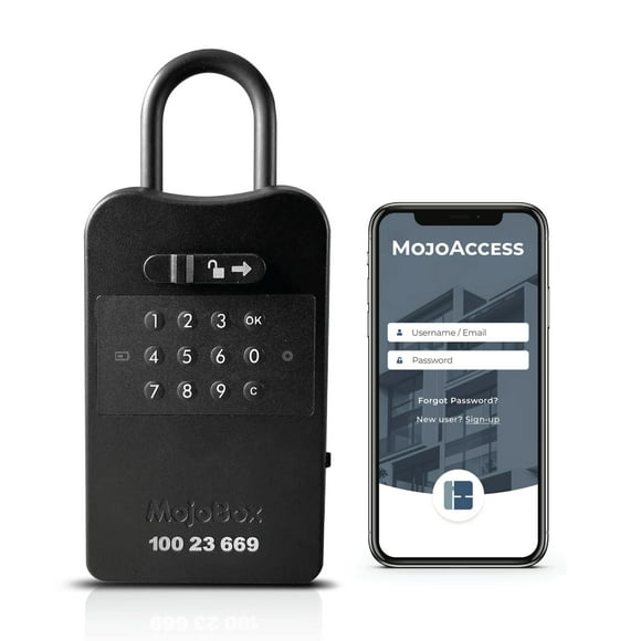 MojoBox, Digital Lockbox, Bluetooth Key Lockbox, iOS/Android App Remotely Generates Offline Access Codes for 1 Time Use, Temporary Use, Permanent Use