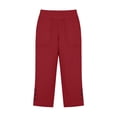 thumbnail image 5 of DLIDG Cotton Linen Capri Shorts for Women Elastic Waist Petite Capris Casual Straight Leg Pants with Pockets Bermuda Button Casual Shorts Knee Length Loose Slacks Beach Vacation Trousers Wine S, 5 of 6