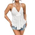 thumbnail image 2 of Women Tie Back Tank Tops Criss Deep V Neck Spaghetti Strap Backless Tanks Going Out White S, 2 of 9