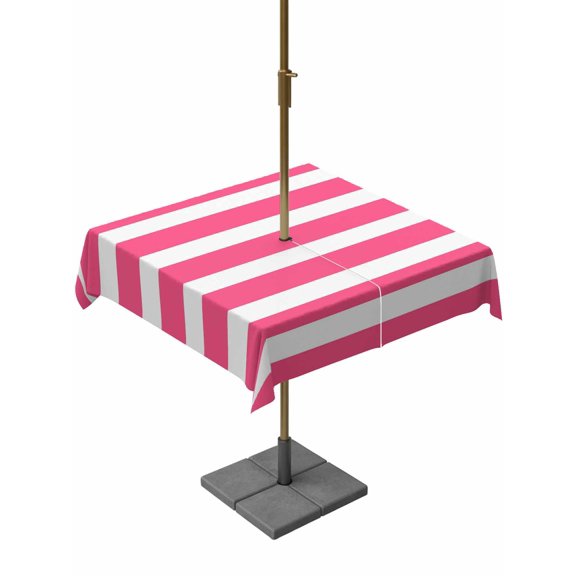 Outdoor Tablecloth with Umbrella Hole, Pink Striped Spillproof Waterproof Outdoor Table Cover, Modern Simple Monochrome Geometric White Patio Tablecloths for Party/Garden/Picnic, Square 54"x54"