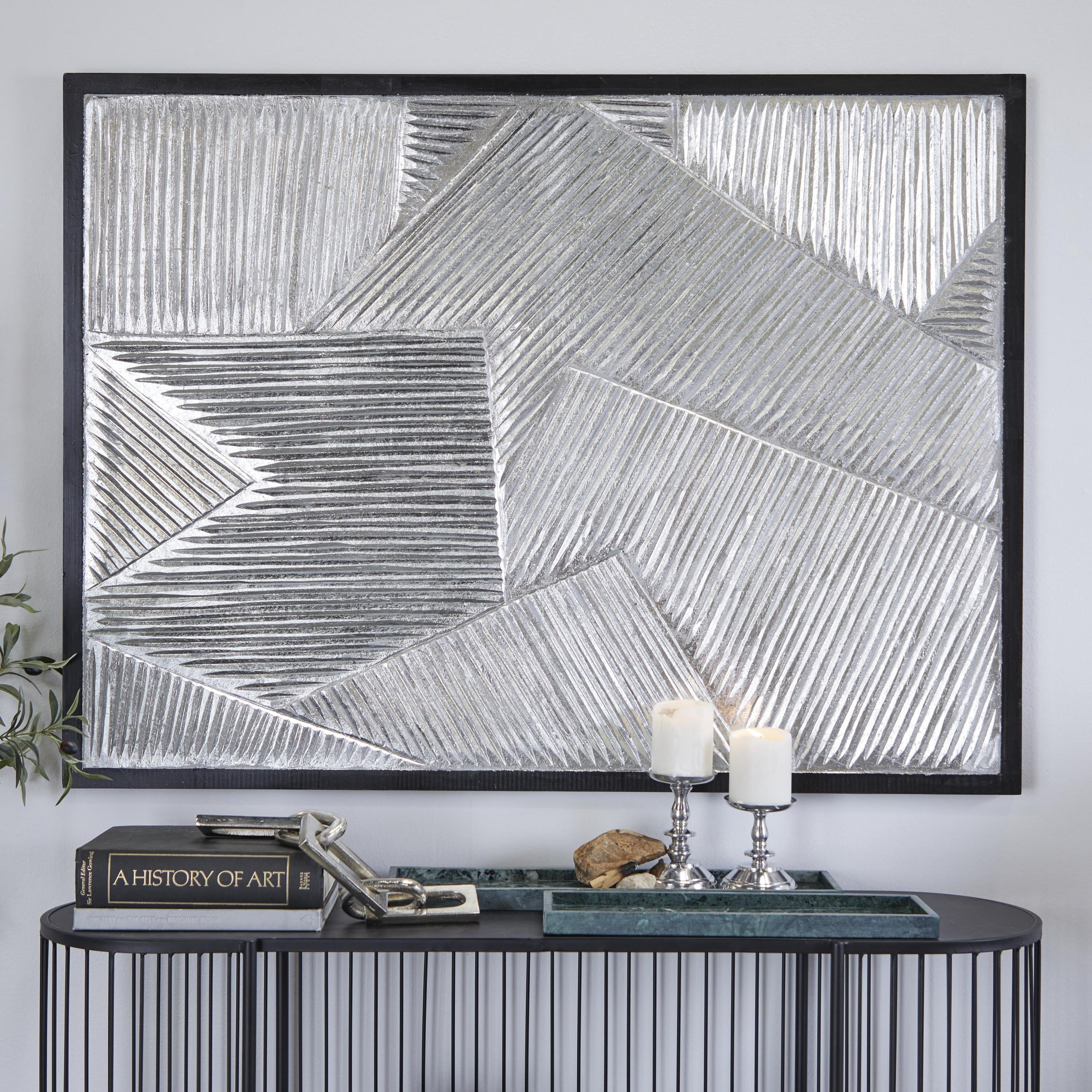 DecMode Silver Wood Carved Radial Geometric Wall Decor with Black Frame