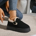 thumbnail image 3 of Winter Flat Shoes for Women Suede Fuzzy Warm Platform Low Top Booties Slippers Buckle Strap Casual Round Toe Slip on Walking Shoes Black Size 6, 3 of 8