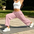 thumbnail image 5 of Sweatpants for Women Wide Leg Elastic Waist Thin Fleece Lounge Pants Pink Loose Gym Workout Pants Size M, 5 of 9