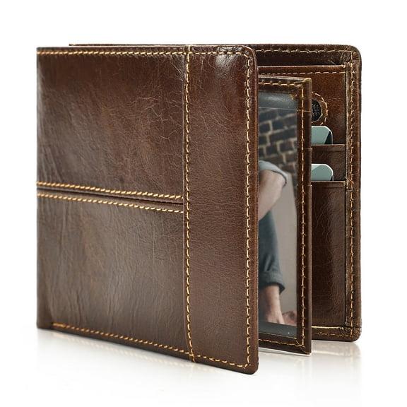 Mens Genuine Leather Wallets Short Billfold Wallets with RFID Blocking Card Holder Coin Purses