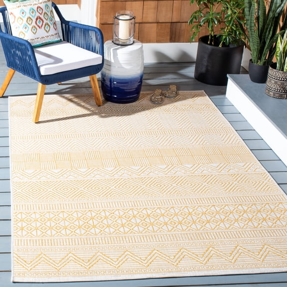 Safavieh Courtyard Altan Geometric Indoor/Outdoor Area Rug, Beige/Gold, 5'3" x 7'7"