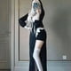 thumbnail image 4 of Anime Cosplay de monja Sexy, uniforme de monja, vestido negro, disfraces diarios de Halloween para mujer, Cosplay de monja, 4 of 4