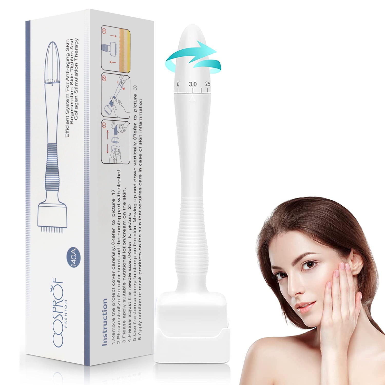 Cosprof Adjustable Microneedling Derma Stamp, 140 Tips Titanium