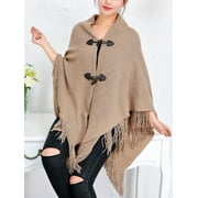 Womens Poncho Knit Poncho Pullover Sweaters Cardigan Shawl Tassel Wrap Sweater for Women