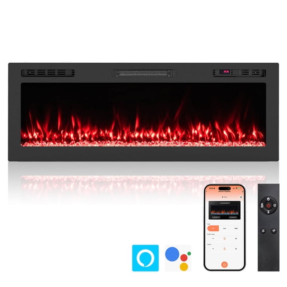 Costway 50" Smart WiFi Electric Fireplace Work with Alexa & Google Assistant & Recessed