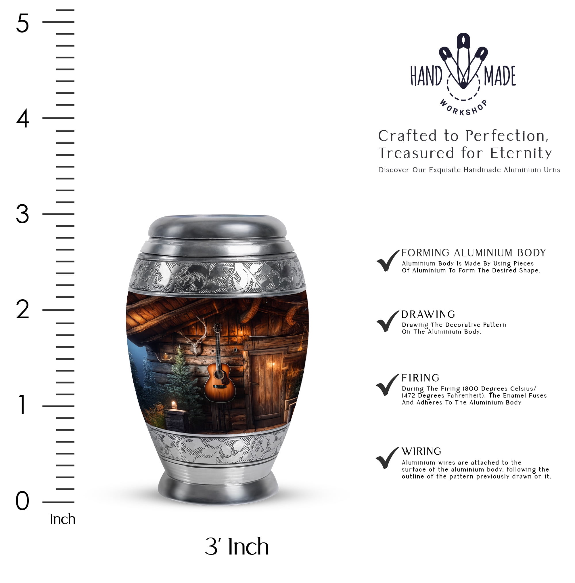 MUKTIVE Guitar Cremation Urns for Human Ashes Adult Male Keepsake - Brown Funeral Urns for Adult Ashes Large Men - Decorative Containers Holder - Remembrance Gifts for Loss (1 Large & 4 Keepsake)