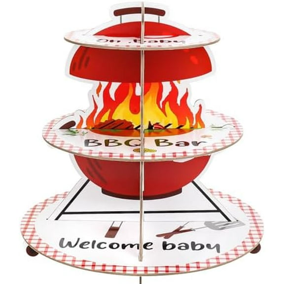 3-Tier Paper Cake Stand for BBQ Baby Shower - Cupcake Tower for 8-12 Cupcakes - Perfect for Birthday, Picnic, and Party Decoration Supplies