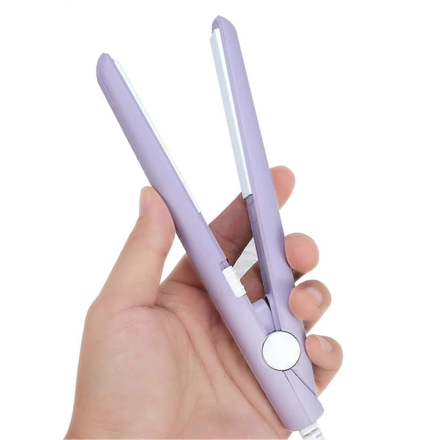 Mini Hair Straightener Ceramic Flat Iron for Short Hair Travel Size 2 in 1 Fast Heat Up Purple