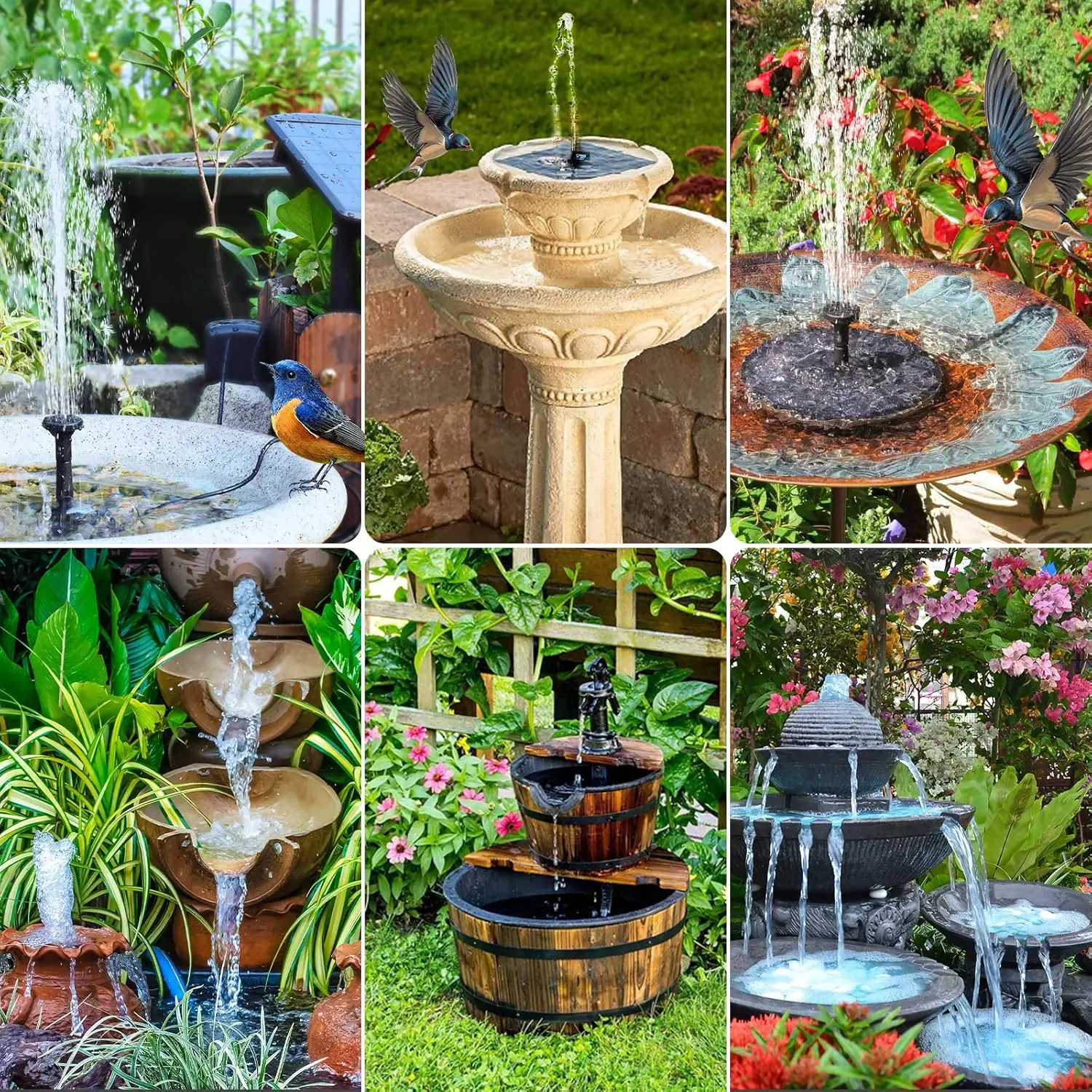 POPOSOAP Solar Bird Bath Fountain Pump, 6W Outdoor Solar Water Fountain Pump for Bird Bath with 4ft Tubing & 5 Nozzles, DIY Solar Powered Water Pump for Garden,Pool,Ponds and Fish Tank