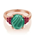 thumbnail image 2 of Gem Stone King 6.50 Ct Oval Green Malachite Red Created Ruby 18K Rose Gold Plated Silver Ring (Size 8), 2 of 4