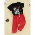 thumbnail image 3 of Suealasg Toddler Boy Valentine's Day Clothes 6M 1T 2T 3T Baby Boy Short Sleeve Letter Heart Print T-Shirt Elastic Pants Sets 2 Piece Kids Boy Cute Summer Outfits, 3 of 9