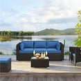 thumbnail image 6 of Yaheetech 79'' W 3-Seater Outdoor Sofa with Throw Pillows for for Deck Porch, Brown/Dark Blue, 6 of 9