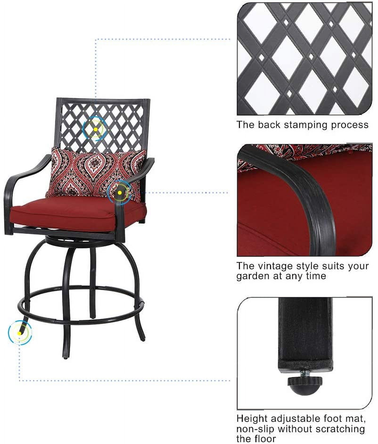 MF Studio 4-Piece Patio Dining Chairs Outdoor Swivel Bar Stools Extra Wide Height Modern Patio Furniture Suitable for Patio Garden Porch Dining Room with Red Cushion - image 3 of 6