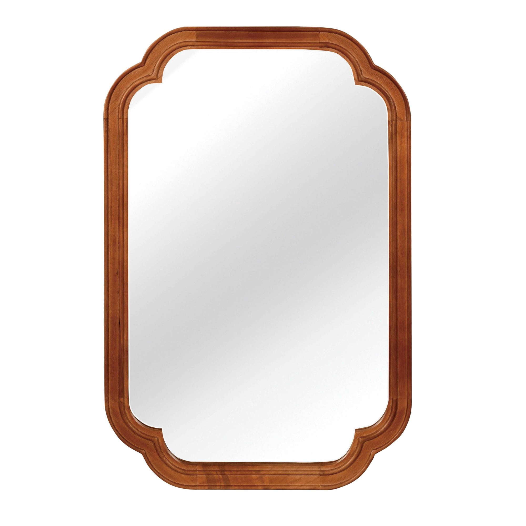 Leumius 24"x 36" Decorative Mirror, Solid Wood Frame Rounded Corner Mirror for Bedroom Bathroom Living Room Entryway Brown