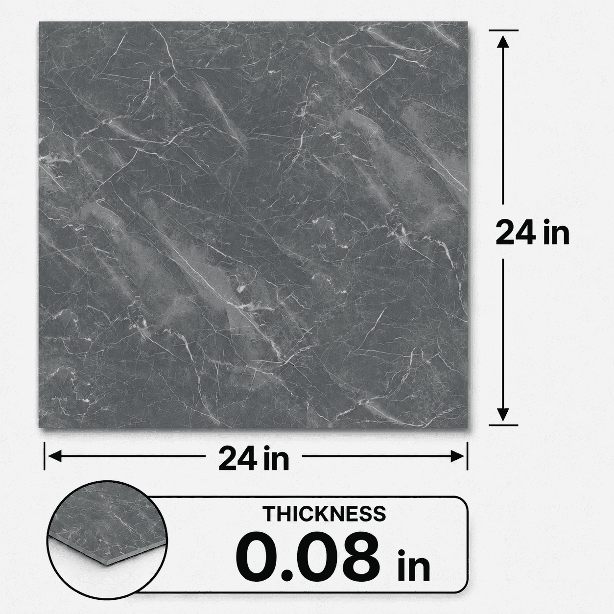 Peel and Stick PVC Vinyl Flooring 20-Pack 24x24 Inch, Self-Adhesive Floor Tiles and Waterproof Flooring for Home Kitchen Bathroom, Gray Marble Pattern