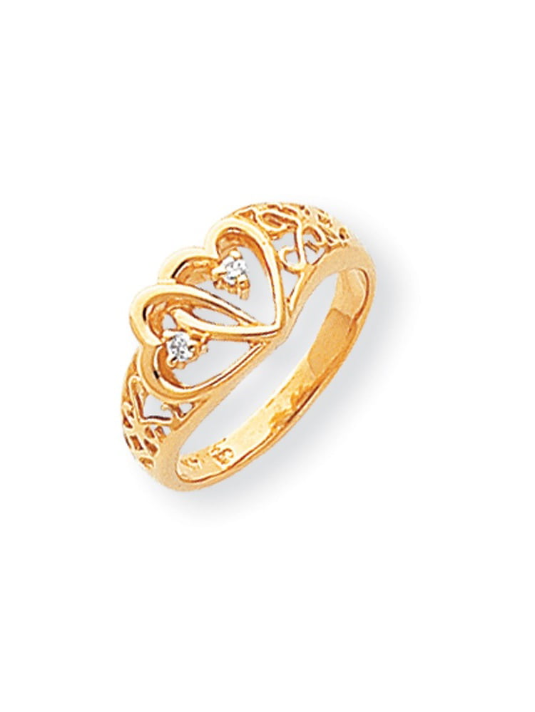 10mm Solid 14k Yellow Gold AA Diamond Heart Ring