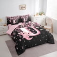 thumbnail image 3 of Manfei Girls Pink Monogrammed Twin Bedding Sets 7pcs, Personalized Letter U Bedding Comforter Set, Kawaii Axolotl Cherry Blossoms Sheet Sets, Breathable Home Decor, 3 of 8
