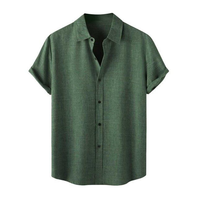 Birdeem Men Casual Solid Turndown Short Sleeve Button Closure Shirt Hawaii Blouse