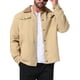thumbnail image 5 of Abrigo de invierno INSPIRE CHIC para hombres, con cuello, botones en la parte delantera, forro de felpa, bolsillos, chaqueta de camionero, color caqui claro, 5 of 6