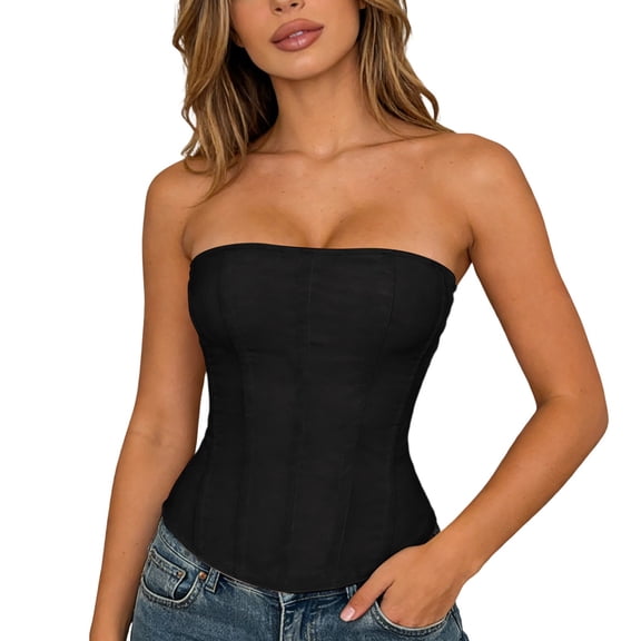 Strapless Corset Top for Women Sexy Mesh Bustier Tops Party Club/Black/L