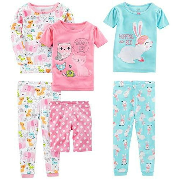 Simple Joys by Carter s Baby Girls 6 Piece Snug Fit Cotton Pajama Set Bunny Animals Green 6 9 Months Walmart