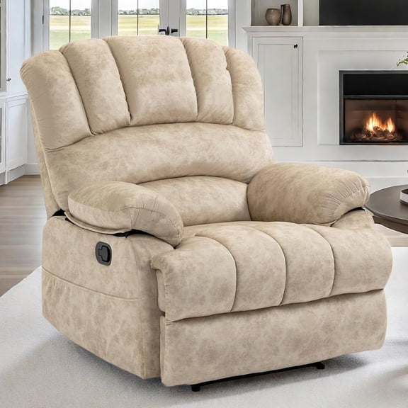 Large Manual Recliner Chair,Soft Fabric Push Back Recliner with Overstuffed Armrest and Backrest, Living Room Single Sofa Recliners,Beige
