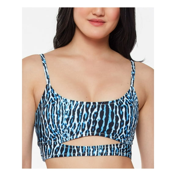 JESSICA SIMPSON Women's Blue Printed Adjustable Cutout Scoop Neck Swimsuit Top M