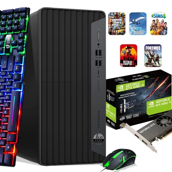 Restored Gaming HP ProDesk G6 Desktop Tower PC, Intel Core i5 10th Gen. Processor, 16GB RAM, 1TB SSD, NVIDIA GeForce GTX 1050 Ti, HDMI, Gaming Keyboard & Mouse, Wi-Fi, Windows 11 Pro (Refurbished)