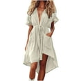 thumbnail image 2 of OSFVNOXV Summer Ruffle Dresses for Women 2025 Beach Sundress Bodycon V-Neck Swing Flowy Short Sleeve Knee Length Blouse Dress, 2 of 6