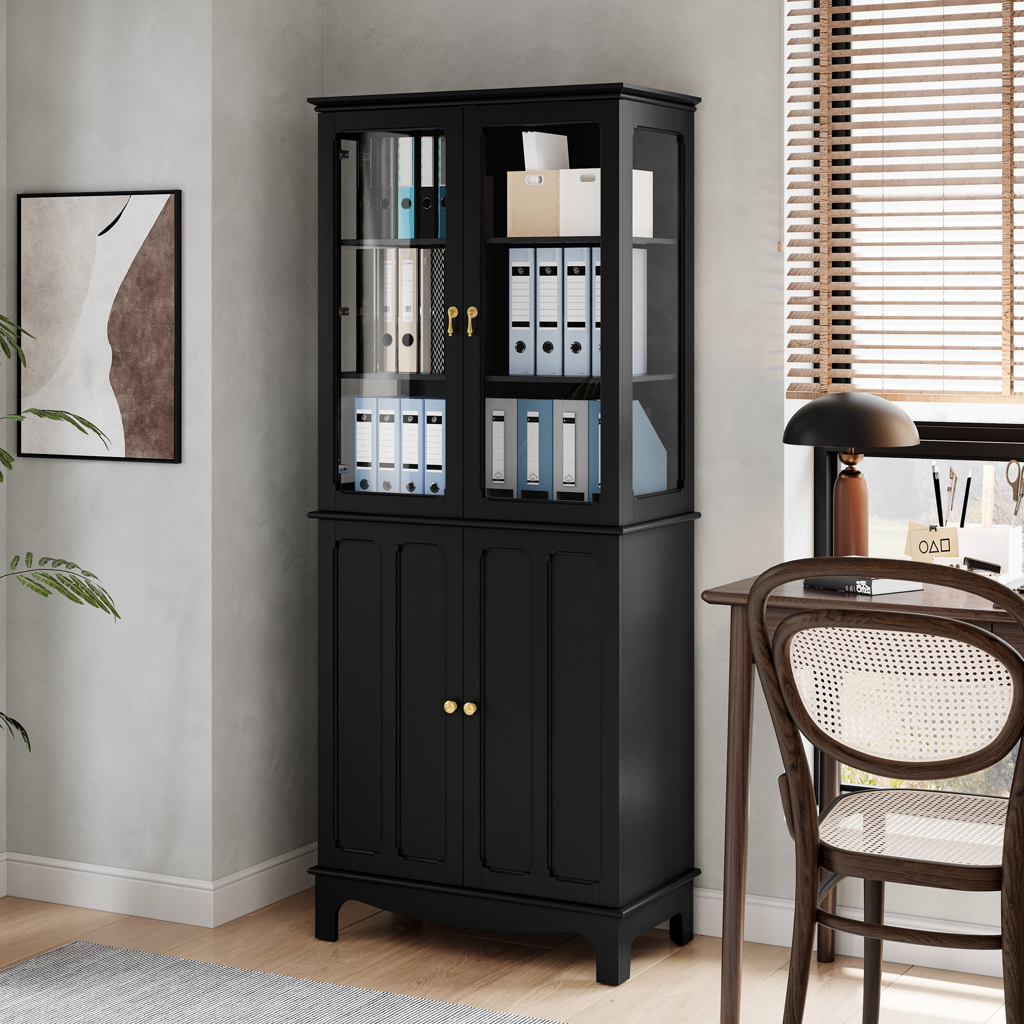 HLR 72" Modern Black Cupboard with Adjustable Shelves, Elegant Storage Cabinet