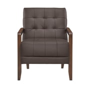 Lenie Accent Armchair- Button Tufted Dark Brown Leather- Wood Frame