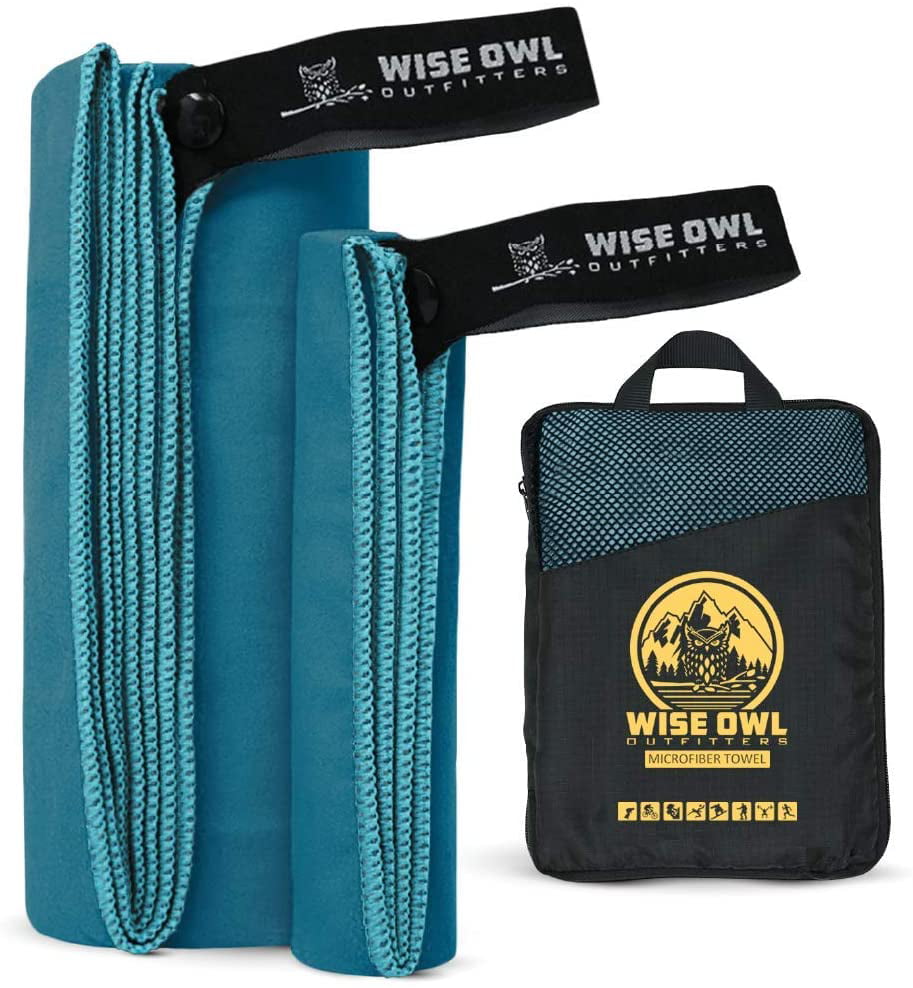 Sports Backpacking & The Gym Travel Free Bonus Hand Towel 24x48 RB Ultra Soft Compact Quick Dry Microfiber Hiking Great for Fitness Camping Towel by Wise Owl Outfitters Yoga