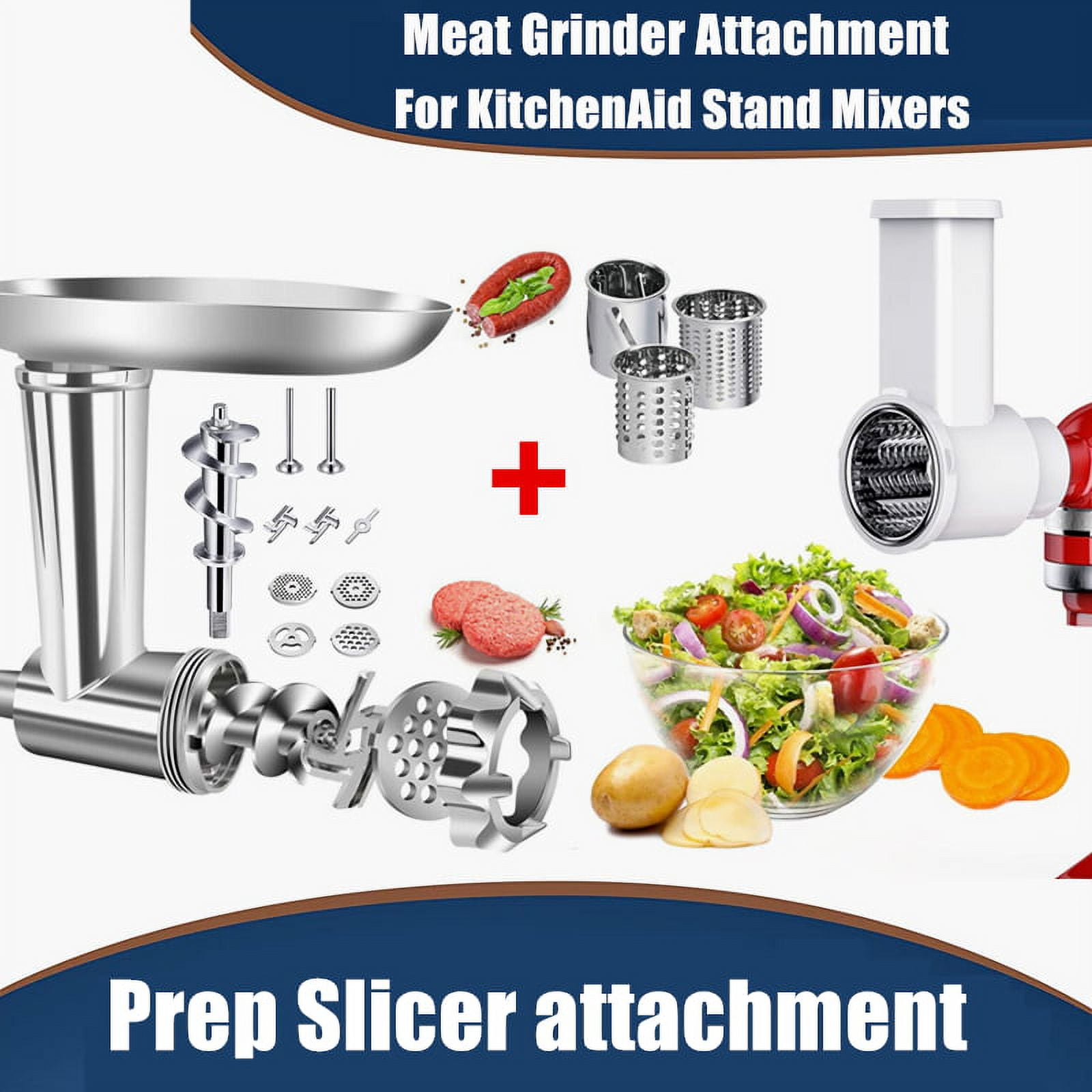Attachments for KitchenAid stand mixer, set of 3 pcs, slicer and shredder  5KSMVS, meat grinder 5KSMF 