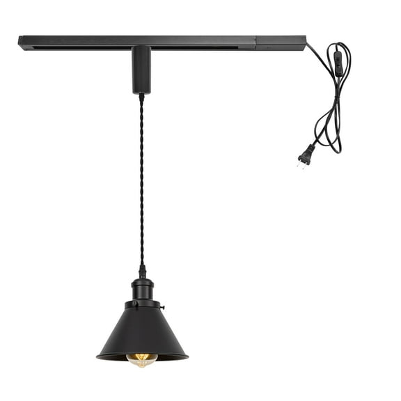 KAYYELAMP Plug in Cable Track Rail with Adjustable Cord Black Track Lighting Fixture H-Type Vintage Design for Kitchen Loft(No Bulb)