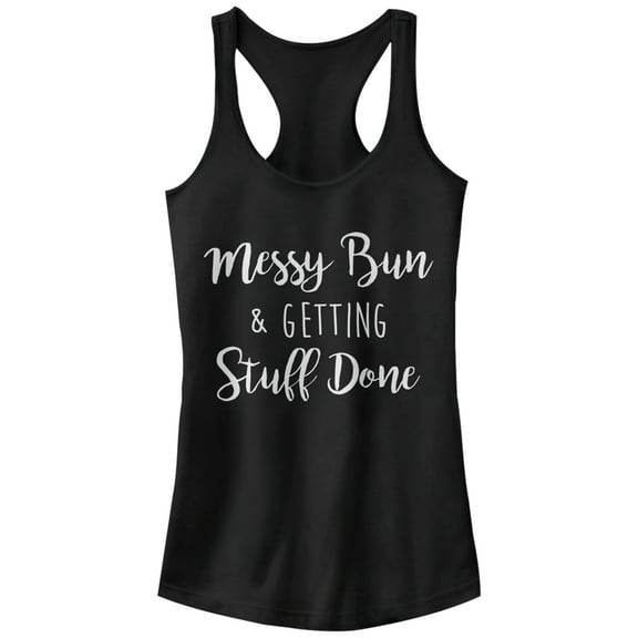 Junior's CHIN UP Messy Bun Getting Stuff Done  Racerback Tank Top Black Large