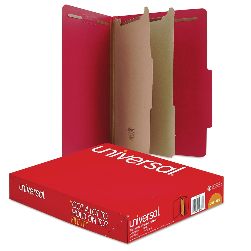 Universal UNV10303 Pressboard Classification Folders, Letter, Six-Section - Ruby Red (10/Box)