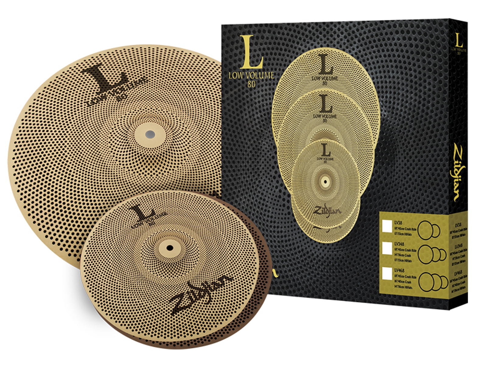 Pre-Owned Zildjian LV38 L80 Low Volume 3-Cymbal Pack - 13" Hi-Hat Pair, 18" Crash/Ride