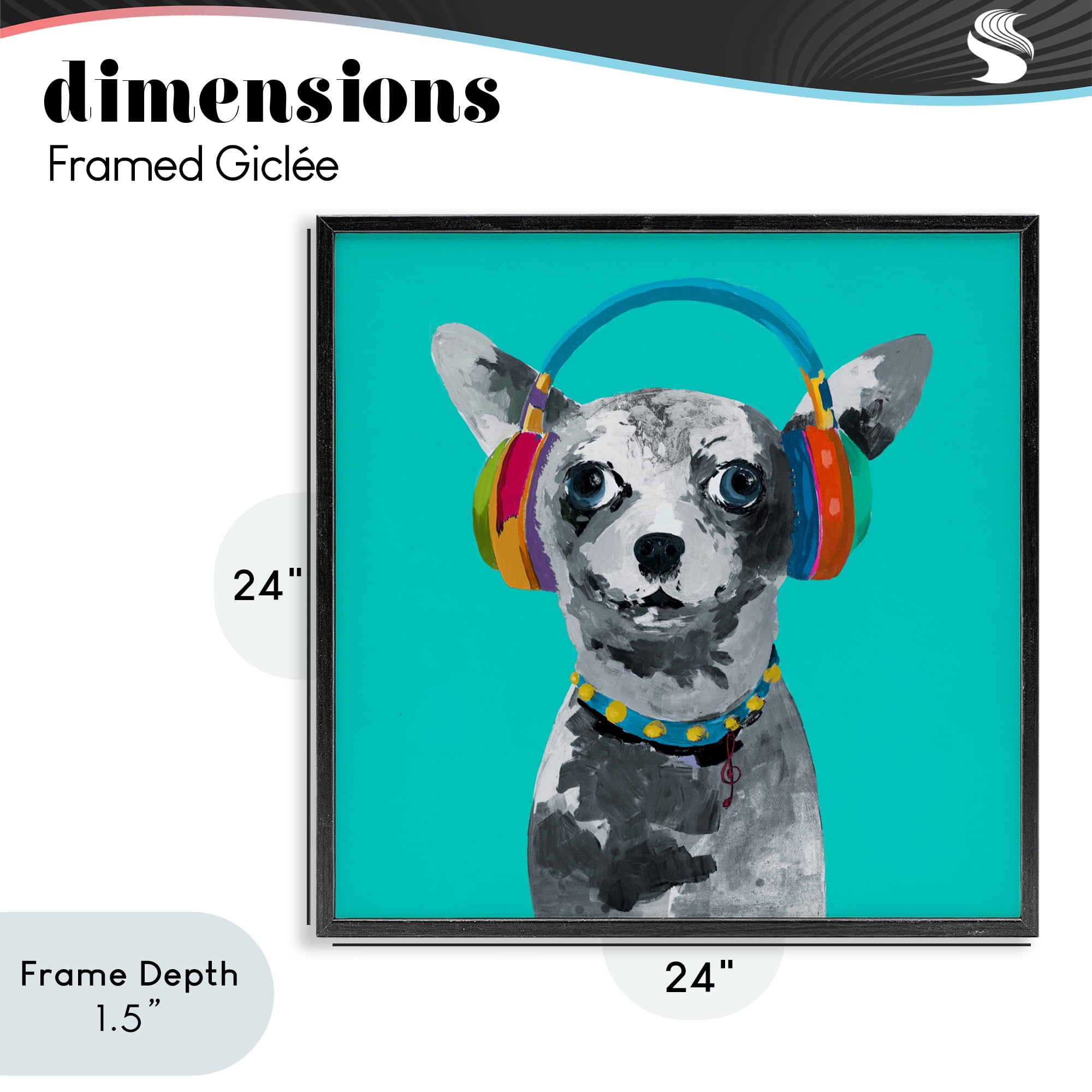 Stupell Industries Jammin' Pup on Blue Black Framed Giclee Art, design by Lorenzo Collective