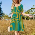 thumbnail image 3 of Palm Springs Robe Sans Manches Rétro Moderne Mi-Siècle Motif Abstrait Turquoise Turquoise et Moutarde, 3 of 5