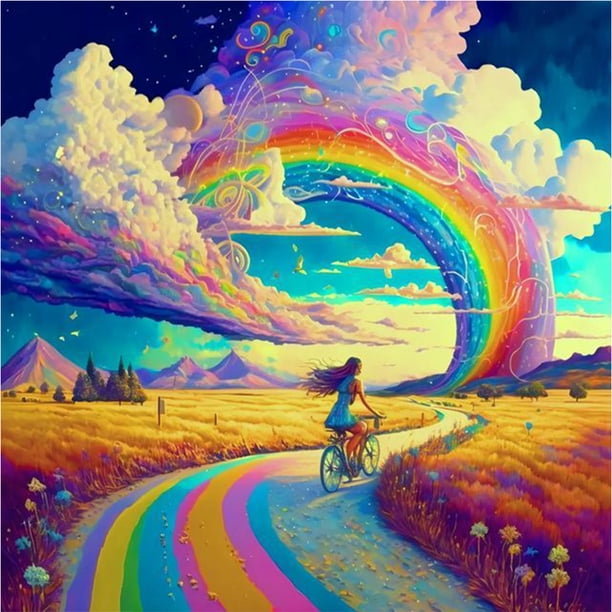Pintura de diamante 5D DIY Taladro redondo completo Arco iris Chica Kit Decoración para el hogar (K181) FLhrweasw Nuevo