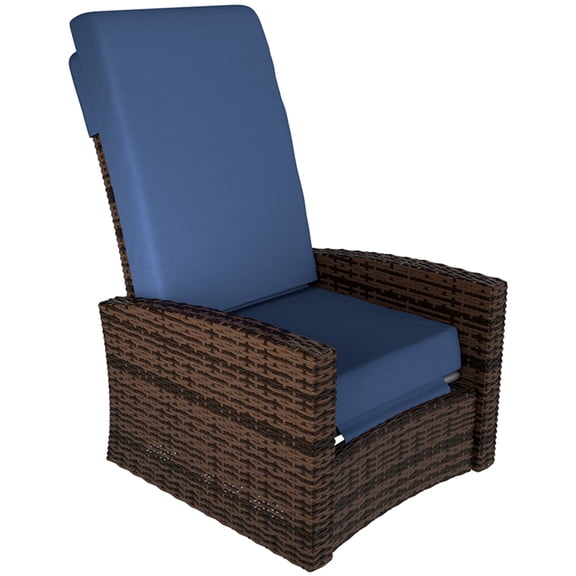 Outdoor Wicker Swivel Recliner Chair, Lifting Footrest, 360掳 Rotating Basic, Water-resistant Cushions, Dark Blue