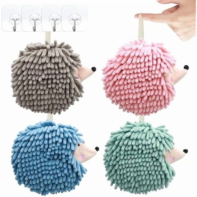 wonima44 Longzhuo 4PCS Fuzzy Ball Hand Towel, Soft & Absorbent Bathroom Towel for Quick Drying, Cute Puff Ball Hand Towels for Kids and Adults, Decorative Hand Towel Balls for Bathroom & Kitchen
