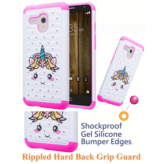 for 5.5" Alcatel POP 3 FLINT Pixi Glory Case Phone Case Shock proof Edge Bling Diamond Rippled Hard Back Firm Grip Hybrid Layers Slim Bumper Cover Unicorn Baby