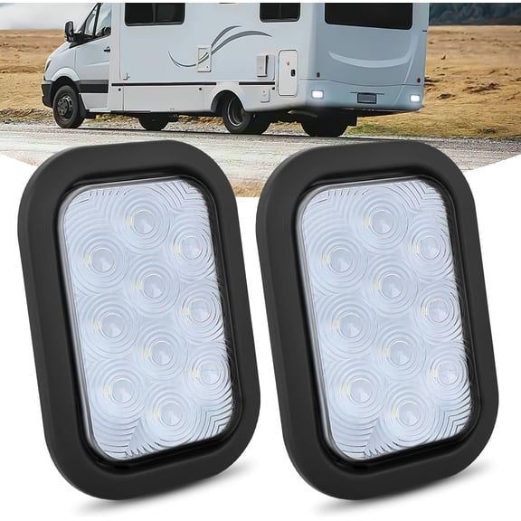 Nilight 5" X 3" Rectangular Trailer Tail Light 2Pcs White 10Led Back Up Reverse Light w/Flush Mount Grommets Plugs IP67 Waterproof for 12V Truck ATV UTV Trailer Bus RV Camper